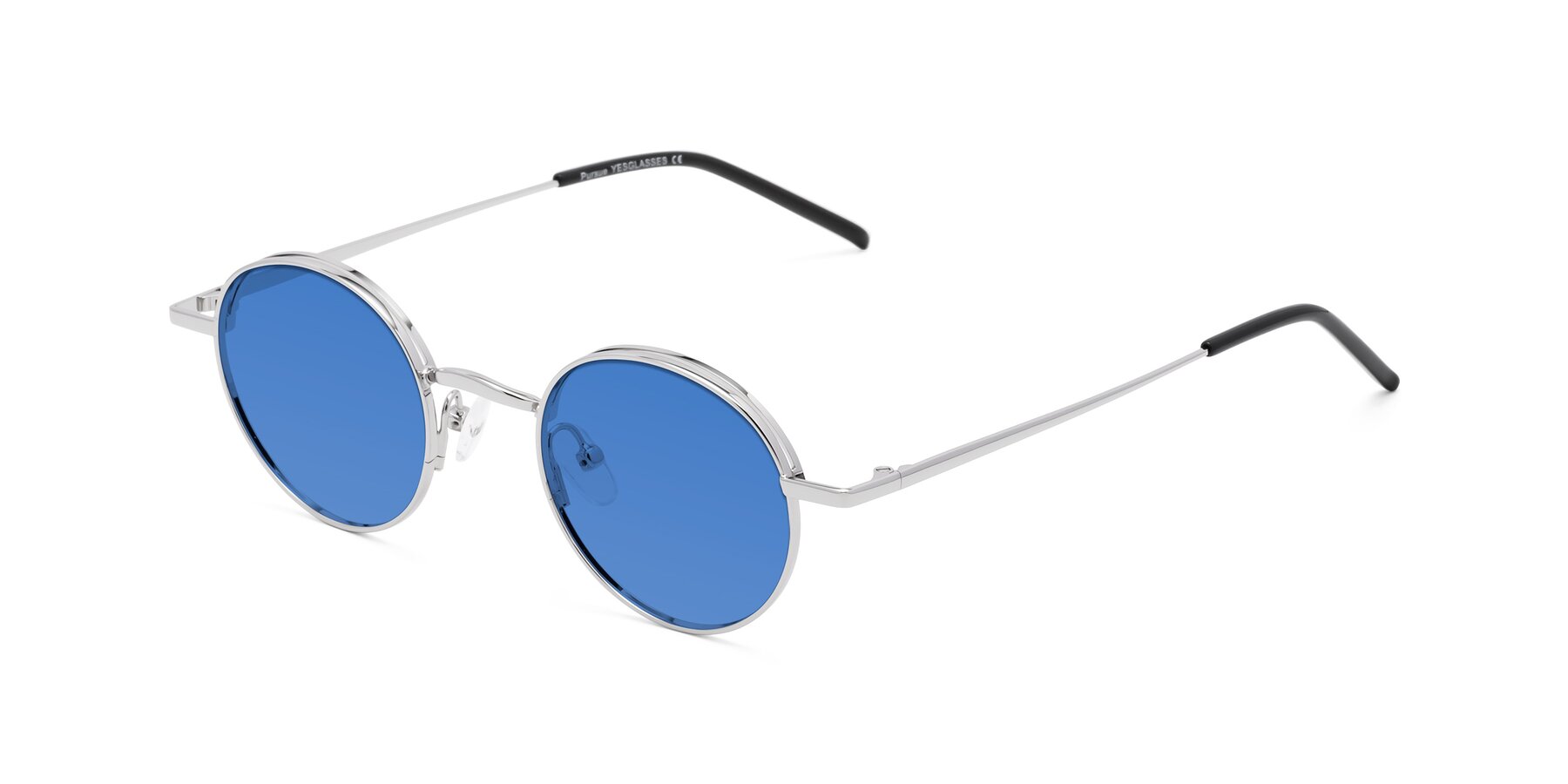 Angle of Pursue in Silver with Blue Tinted Lenses