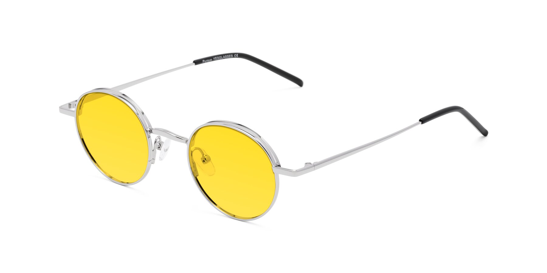 Angle of Pursue in Silver with Yellow Tinted Lenses
