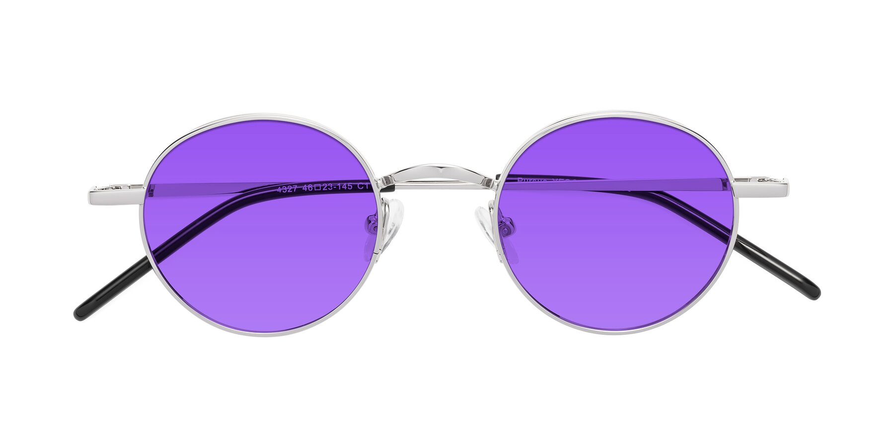 Folded Front of Pursue in Silver with Purple Tinted Lenses
