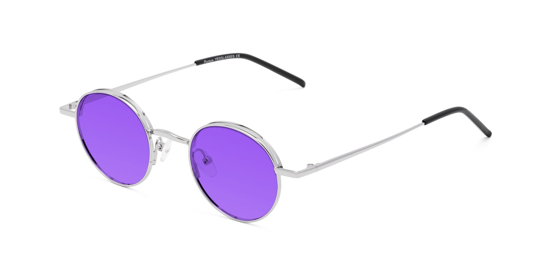 Angle of Pursue in Silver with Purple Tinted Lenses
