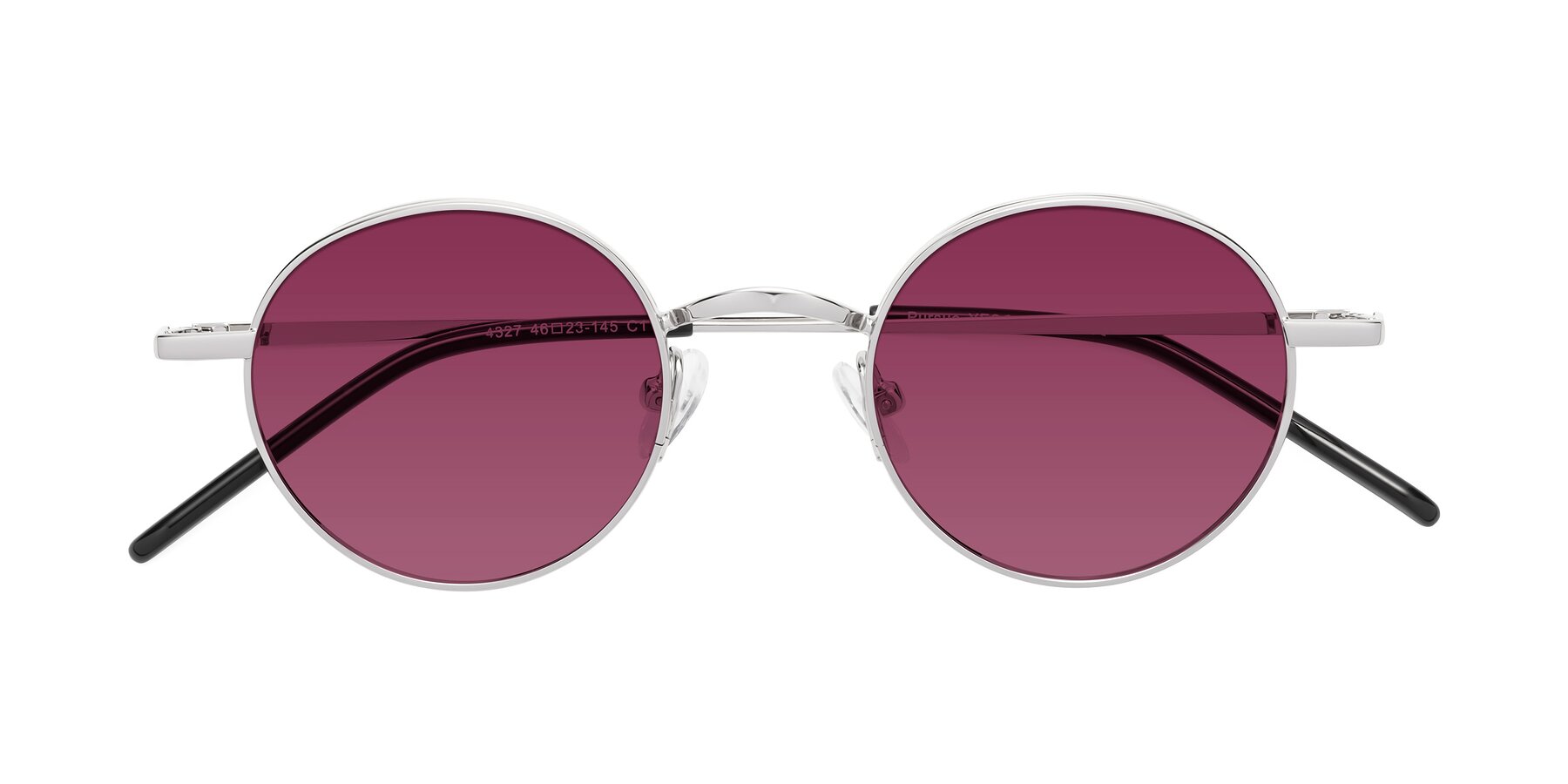 Folded Front of Pursue in Silver with Wine Tinted Lenses