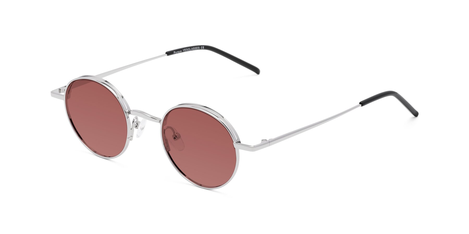 Angle of Pursue in Silver with Garnet Tinted Lenses