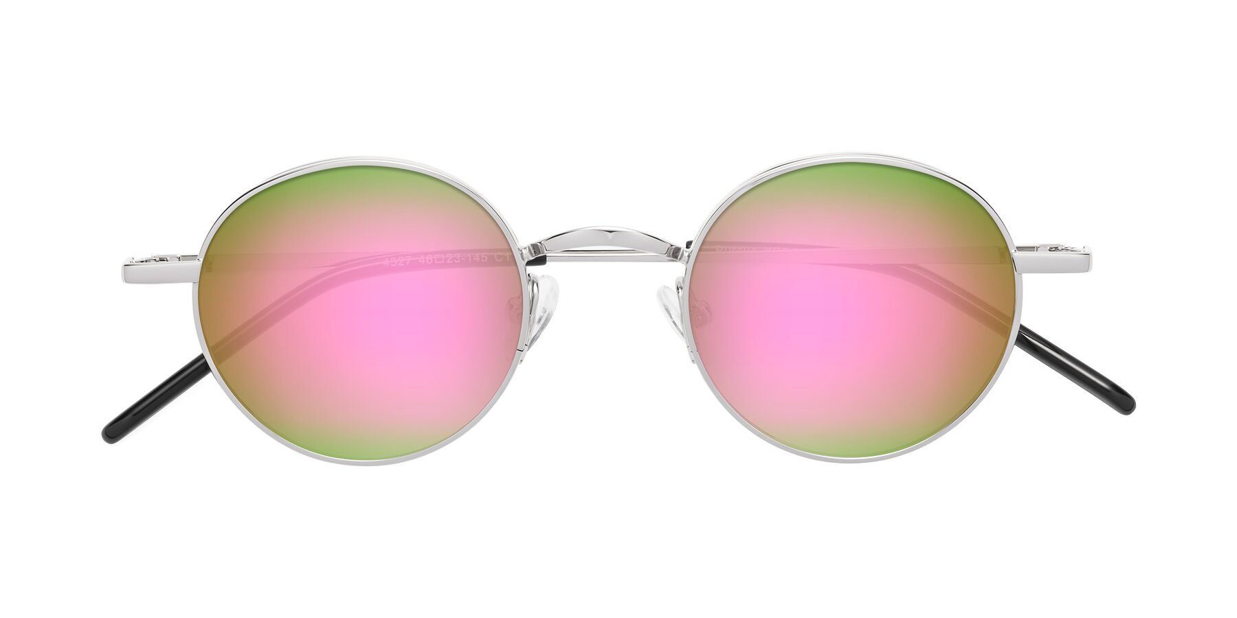 Folded Front of Pursue in Silver with Pink Mirrored Lenses