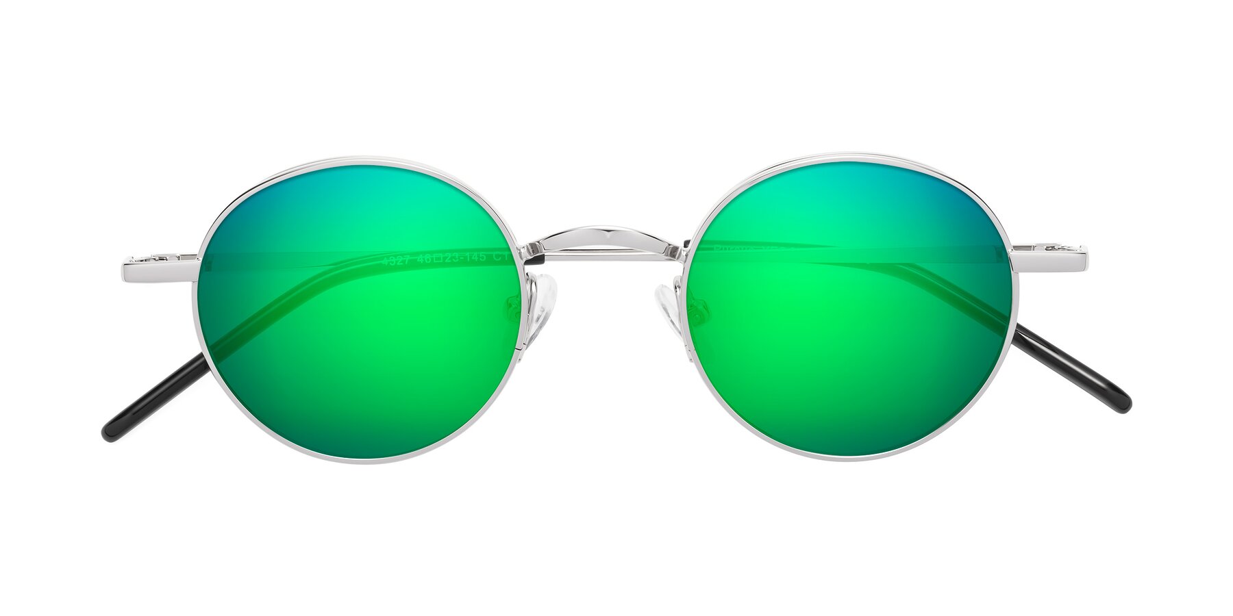 Folded Front of Pursue in Silver with Green Mirrored Lenses