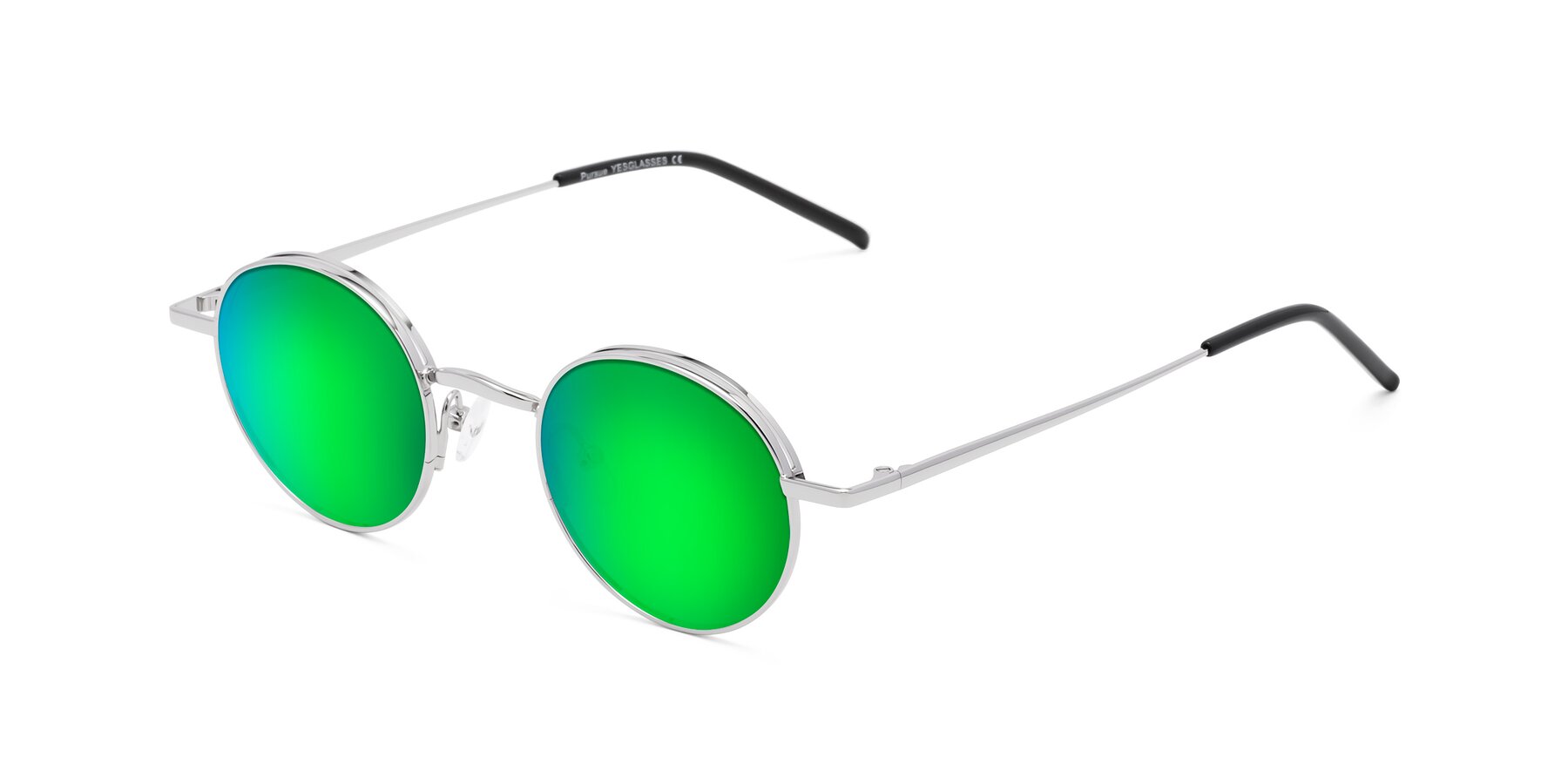 Angle of Pursue in Silver with Green Mirrored Lenses