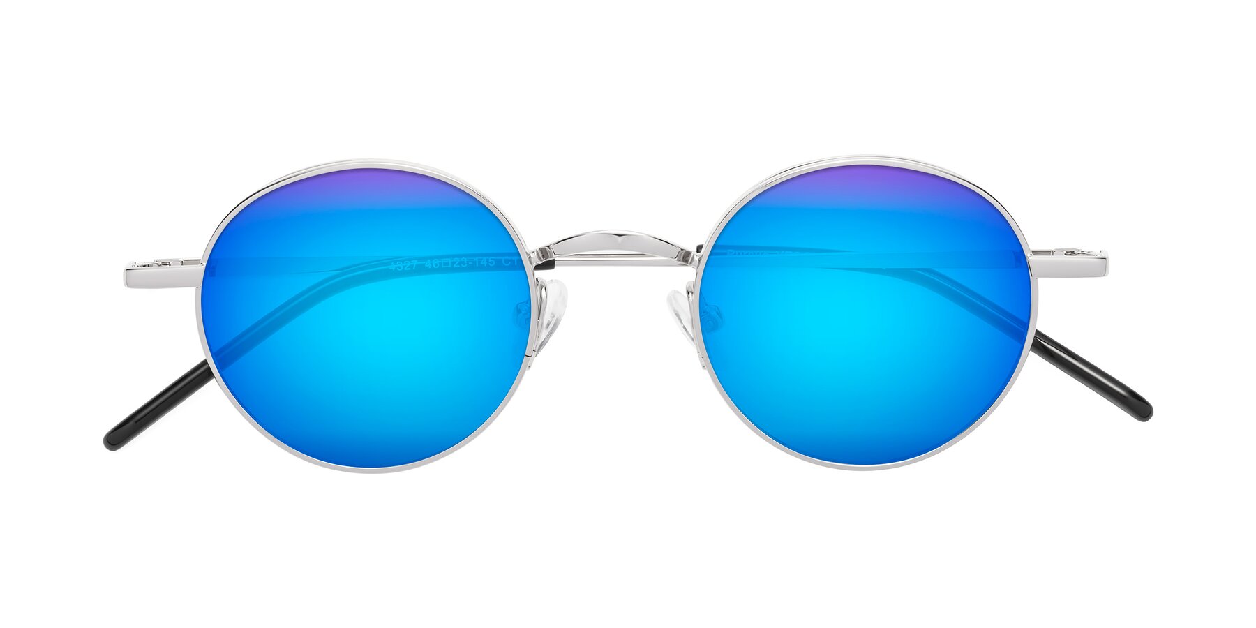Folded Front of Pursue in Silver with Blue Mirrored Lenses