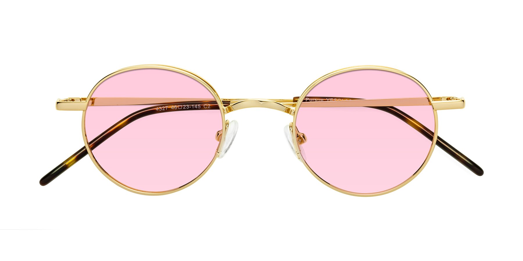 Folded Front of Pursue in Gold with Light Pink Tinted Lenses