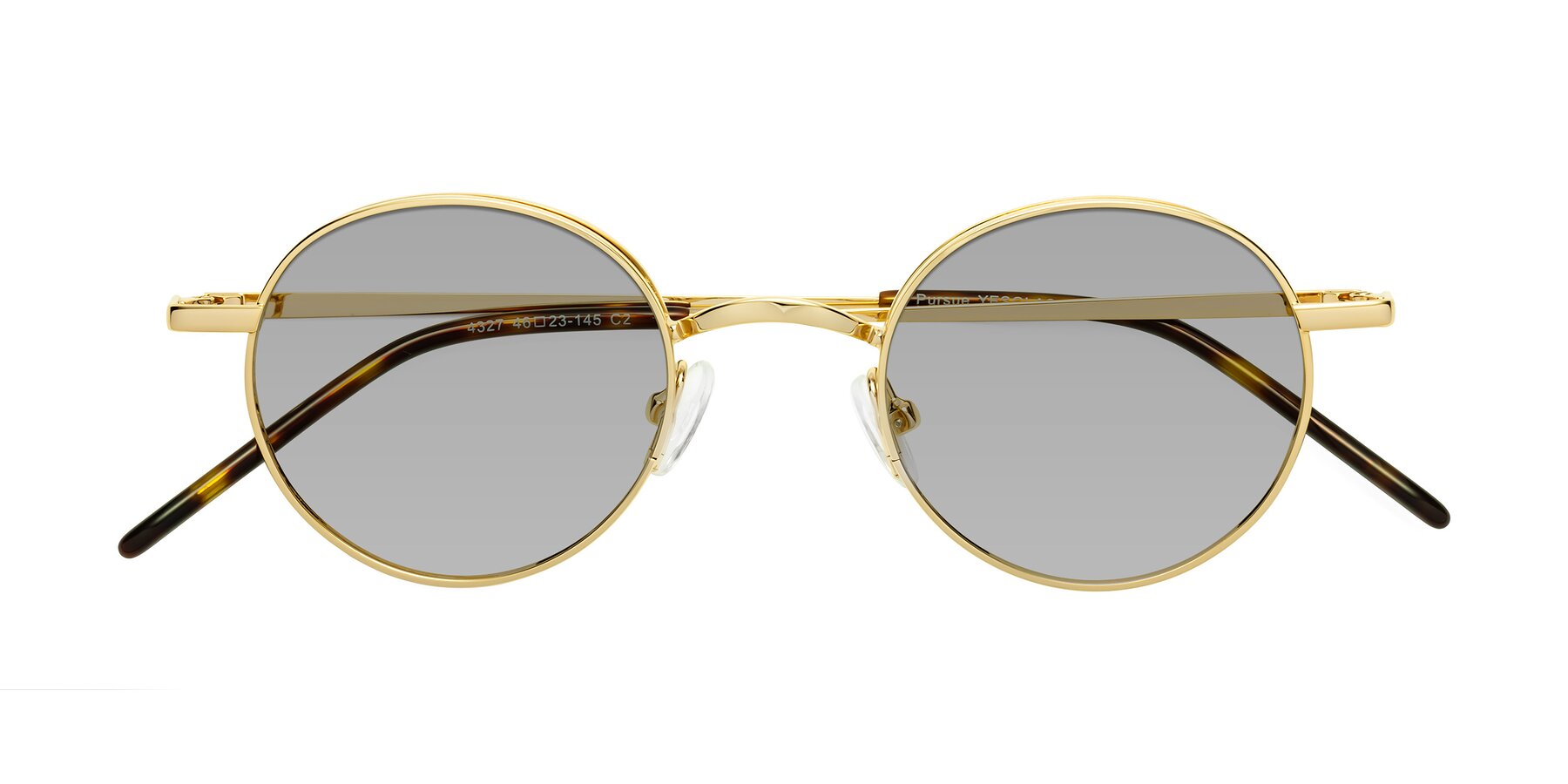 Folded Front of Pursue in Gold with Light Gray Tinted Lenses