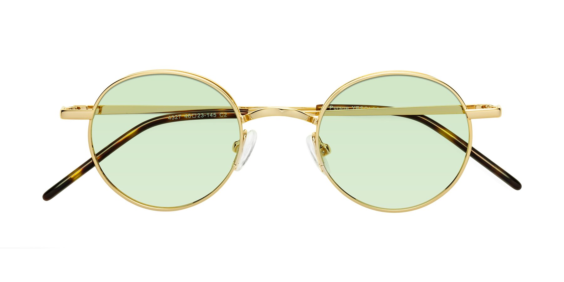 Folded Front of Pursue in Gold with Light Green Tinted Lenses