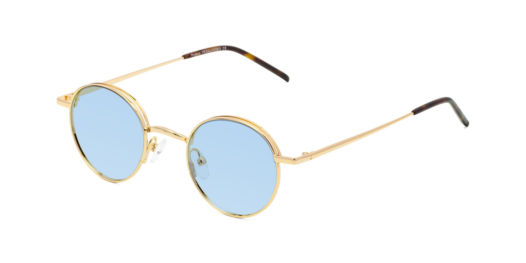 Angle of Pursue in Gold with Light Blue Tinted Lenses