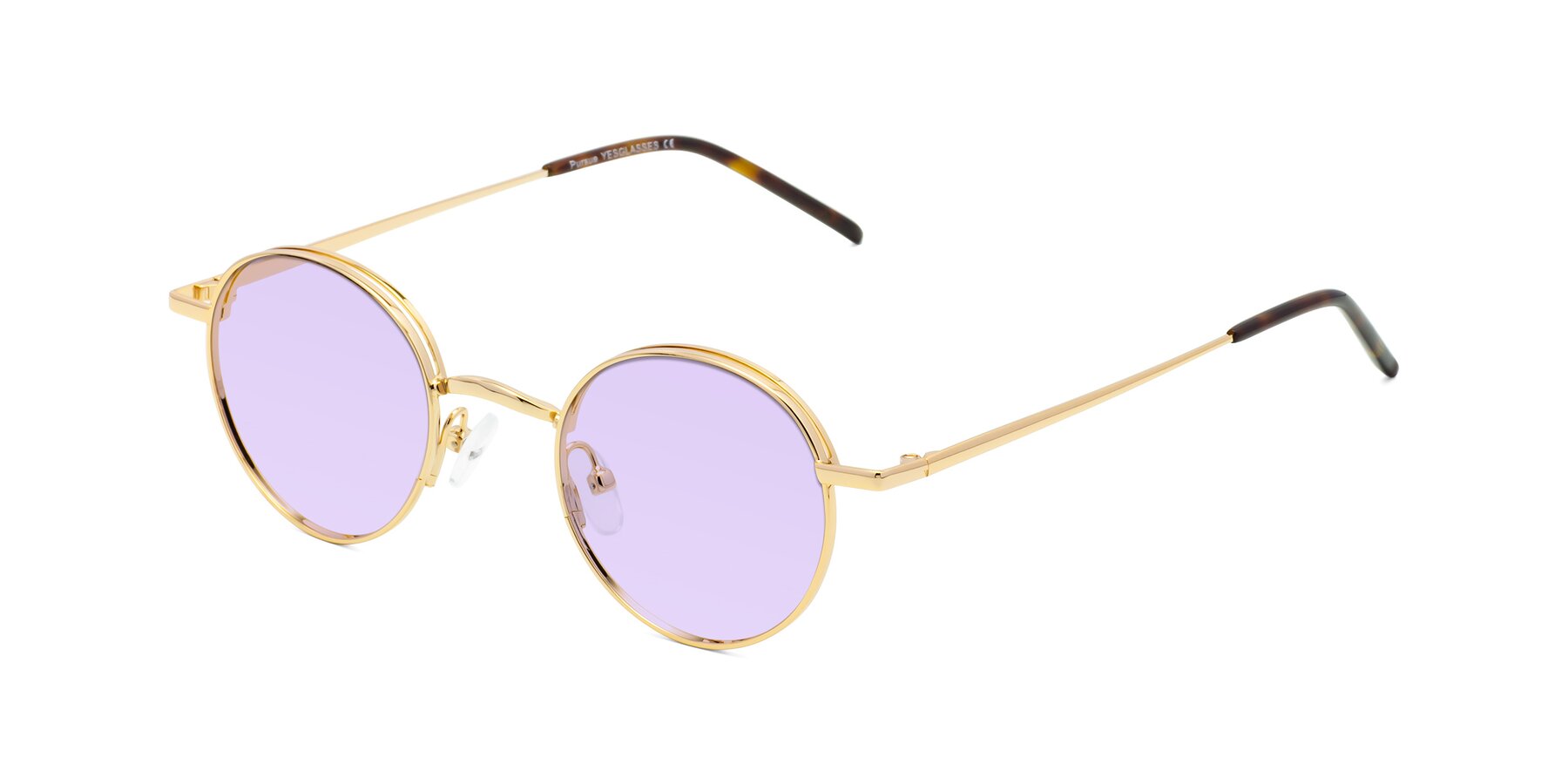 Angle of Pursue in Gold with Light Purple Tinted Lenses