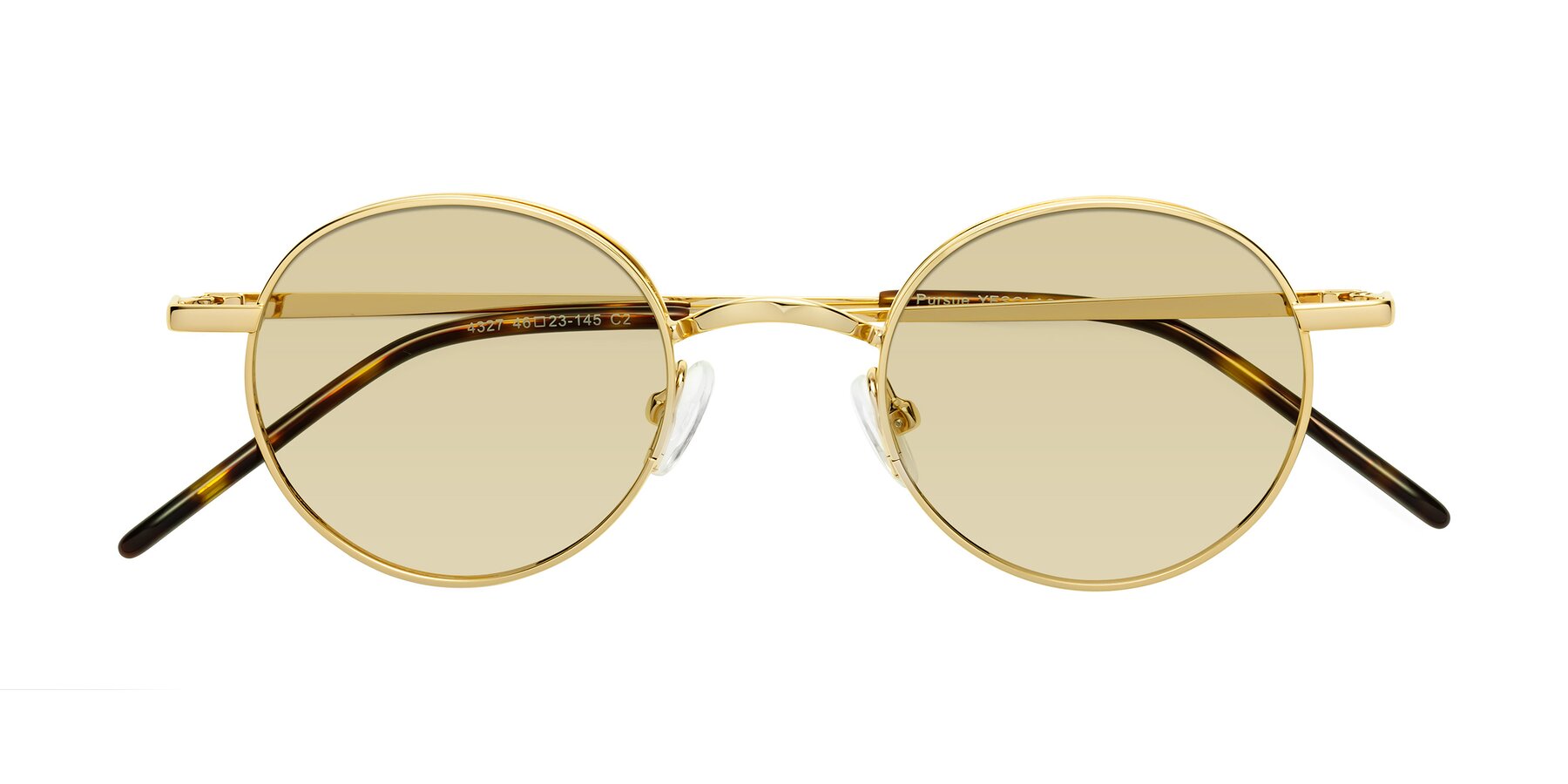 Folded Front of Pursue in Gold with Light Champagne Tinted Lenses