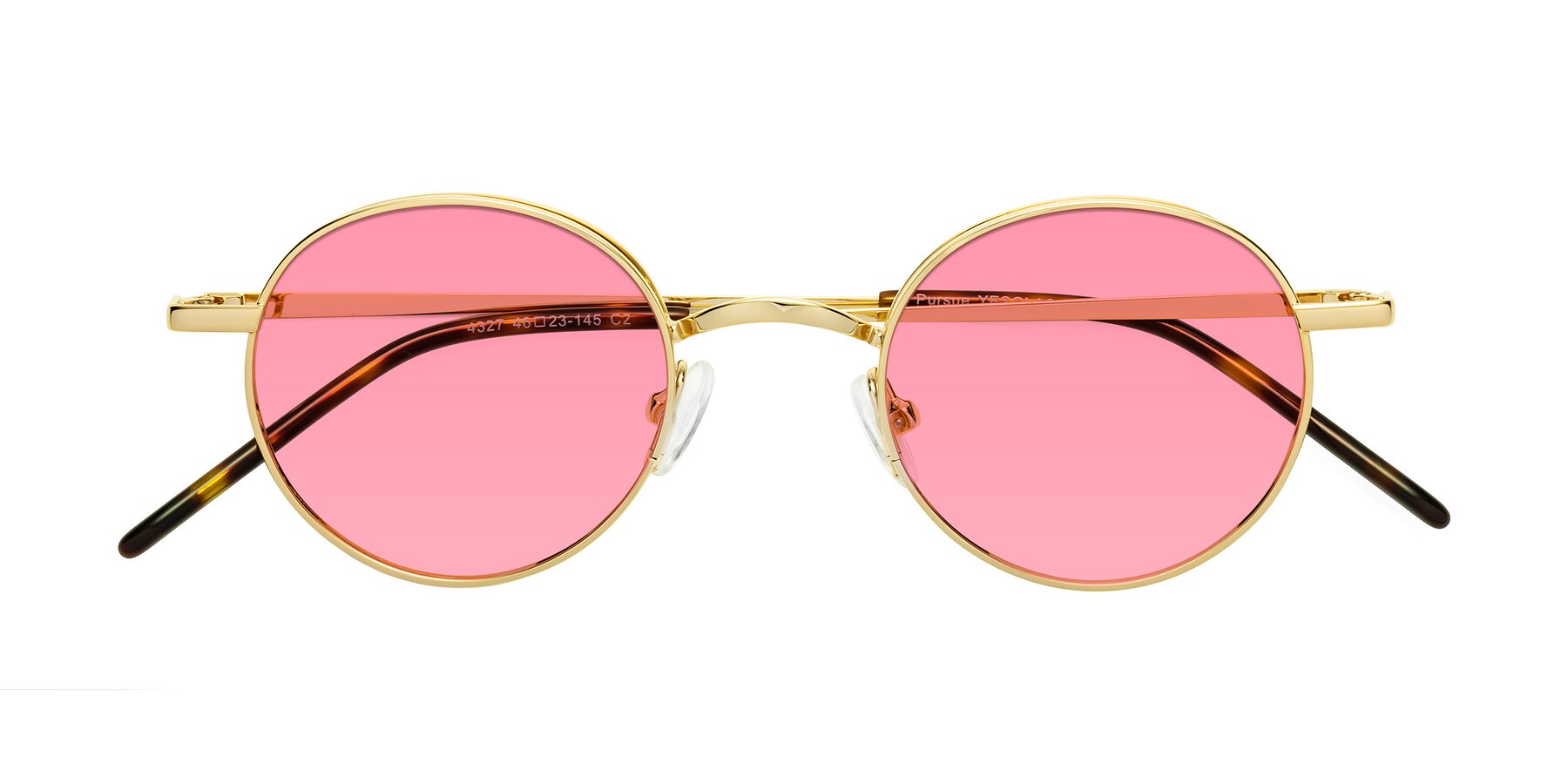 Folded Front of Pursue in Gold with Pink Tinted Lenses