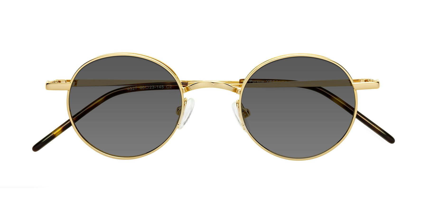 Folded Front of Pursue in Gold with Medium Gray Tinted Lenses