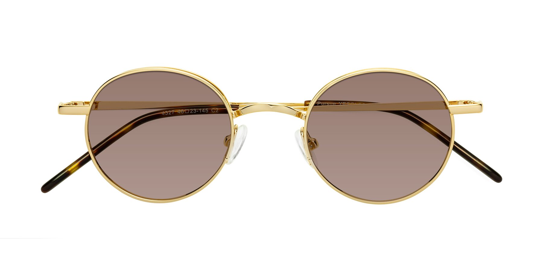 Folded Front of Pursue in Gold with Medium Brown Tinted Lenses