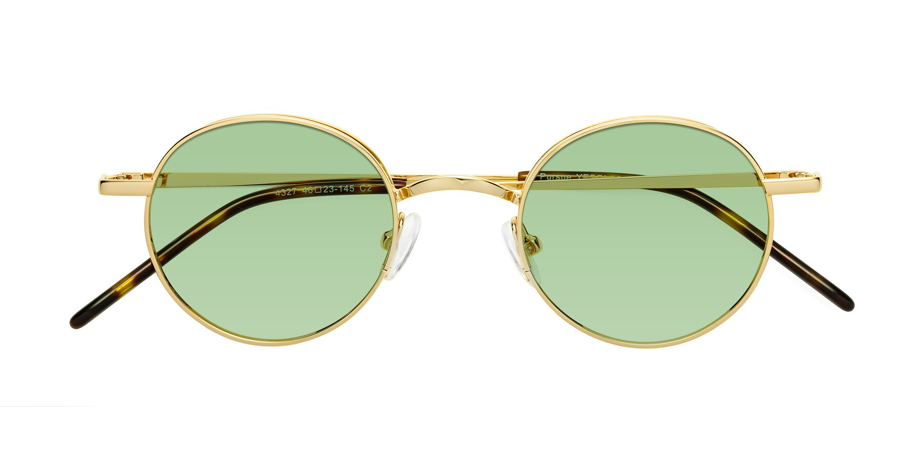 Folded Front of Pursue in Gold with Medium Green Tinted Lenses