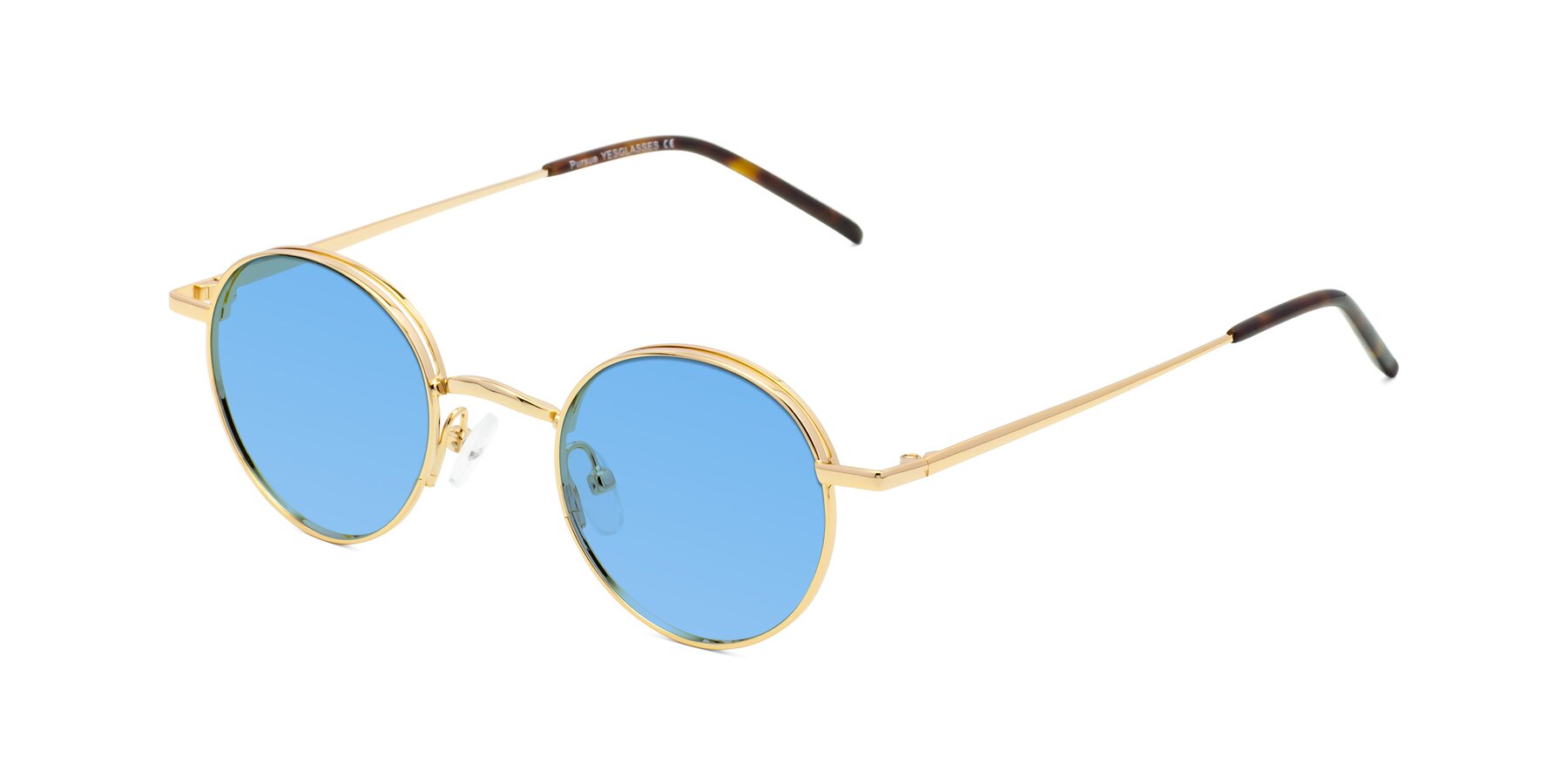 Angle of Pursue in Gold with Medium Blue Tinted Lenses