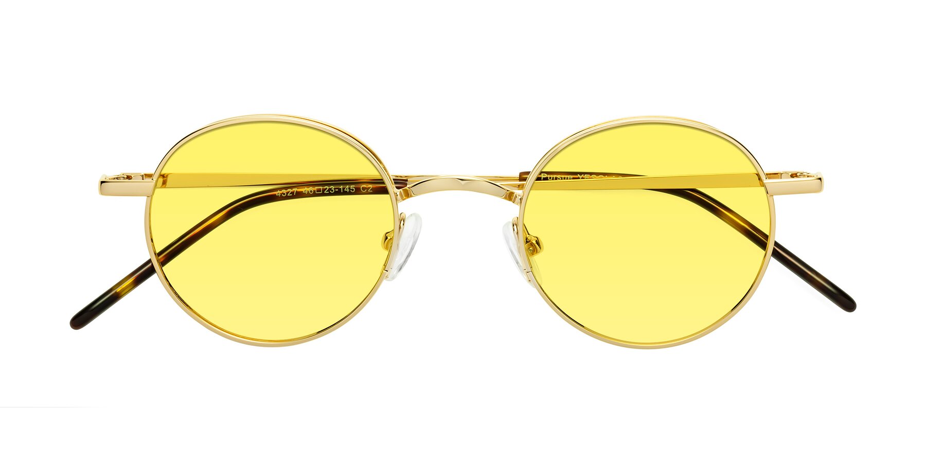 Folded Front of Pursue in Gold with Medium Yellow Tinted Lenses