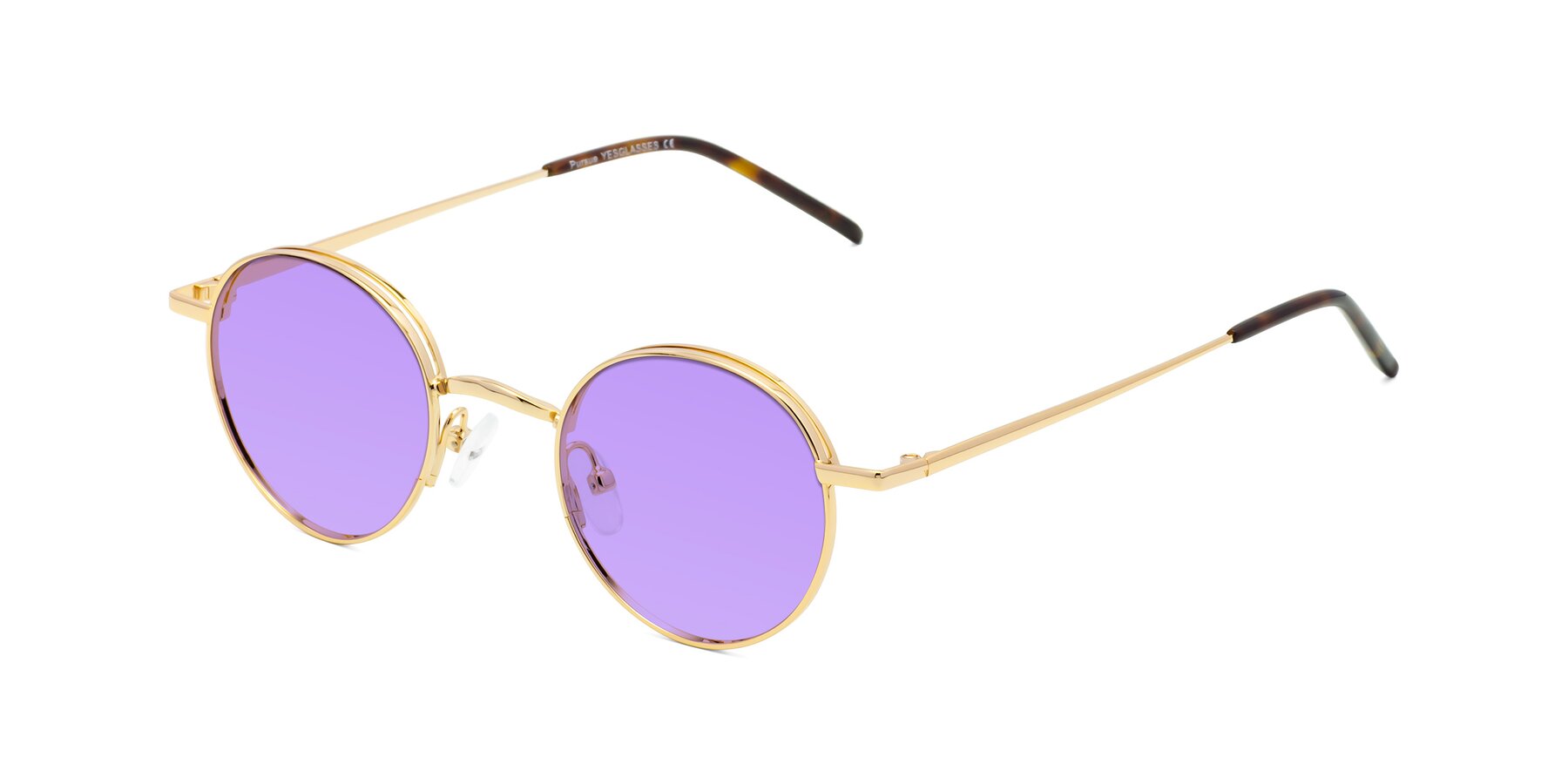 Angle of Pursue in Gold with Medium Purple Tinted Lenses