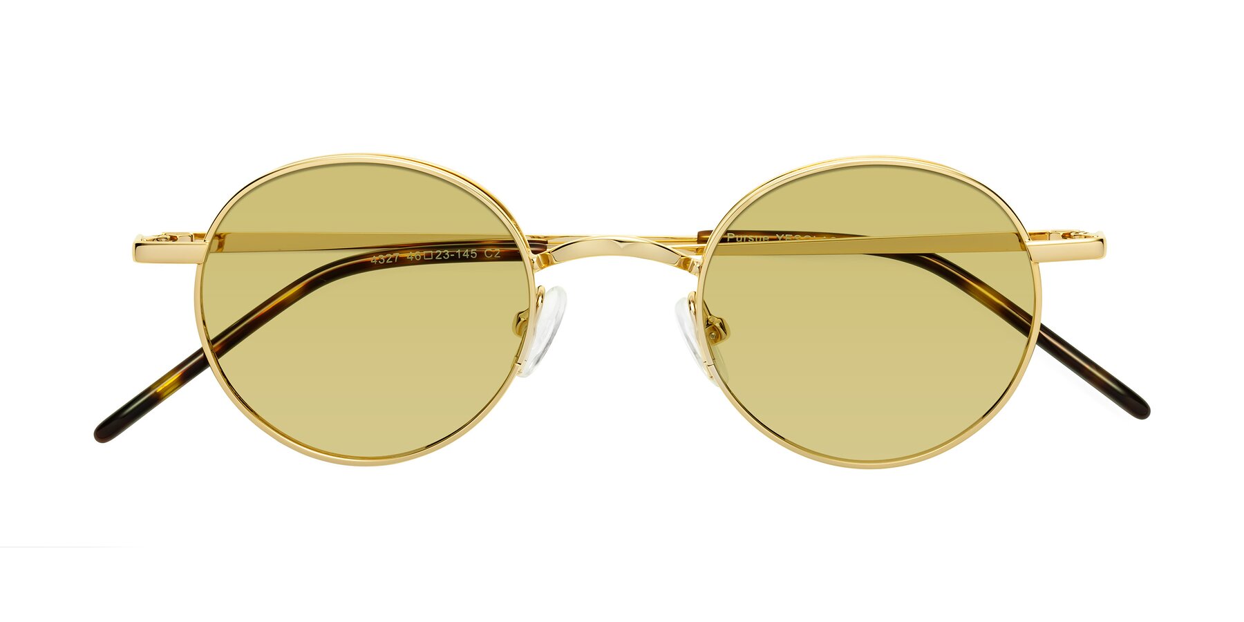 Folded Front of Pursue in Gold with Medium Champagne Tinted Lenses