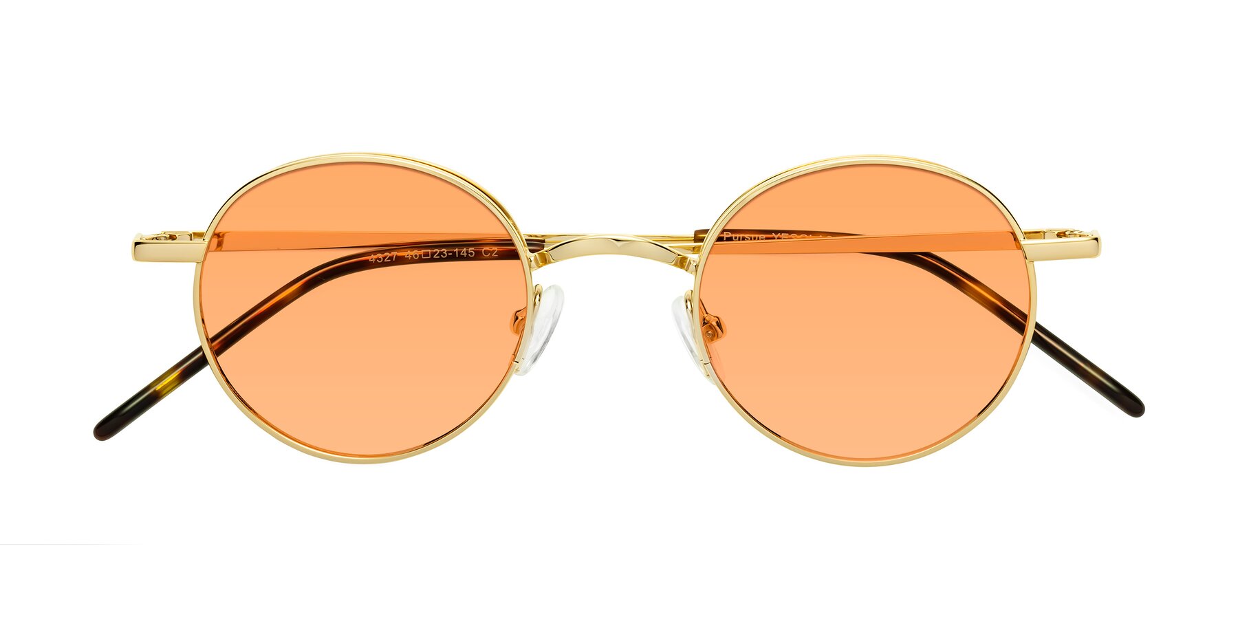 Folded Front of Pursue in Gold with Medium Orange Tinted Lenses