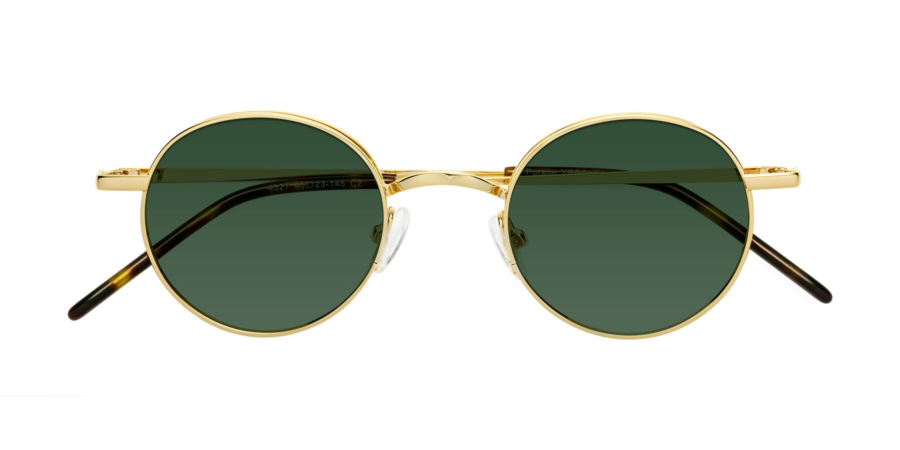 Folded Front of Pursue in Gold with Green Tinted Lenses