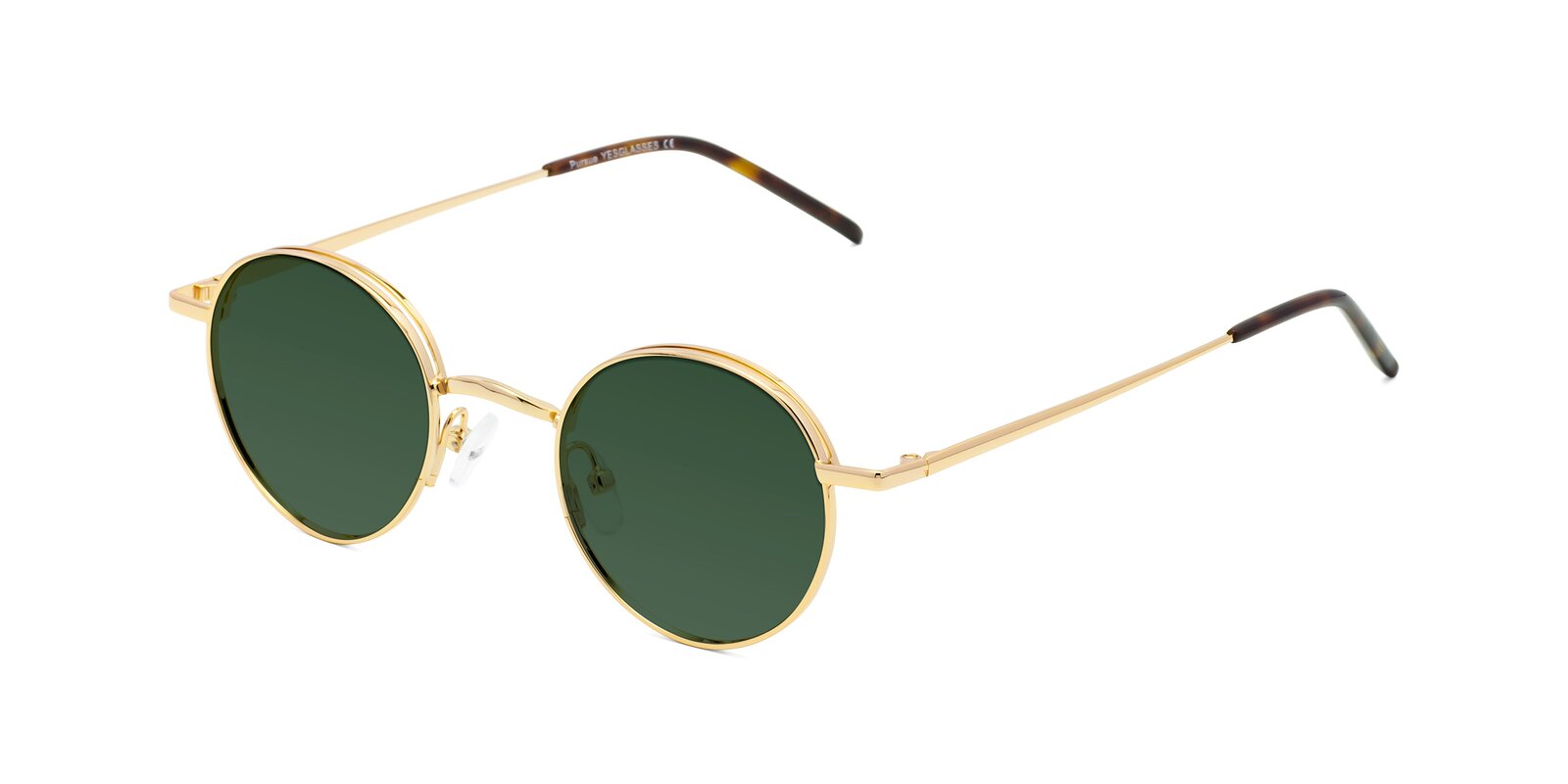 Gold Retro-Vintage Metal Round Tinted Sunglasses with Green Sunwear ...