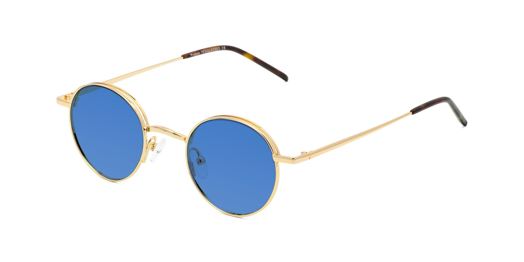 Angle of Pursue in Gold with Blue Tinted Lenses