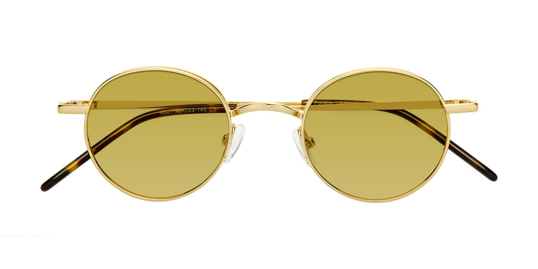 Folded Front of Pursue in Gold with Champagne Tinted Lenses