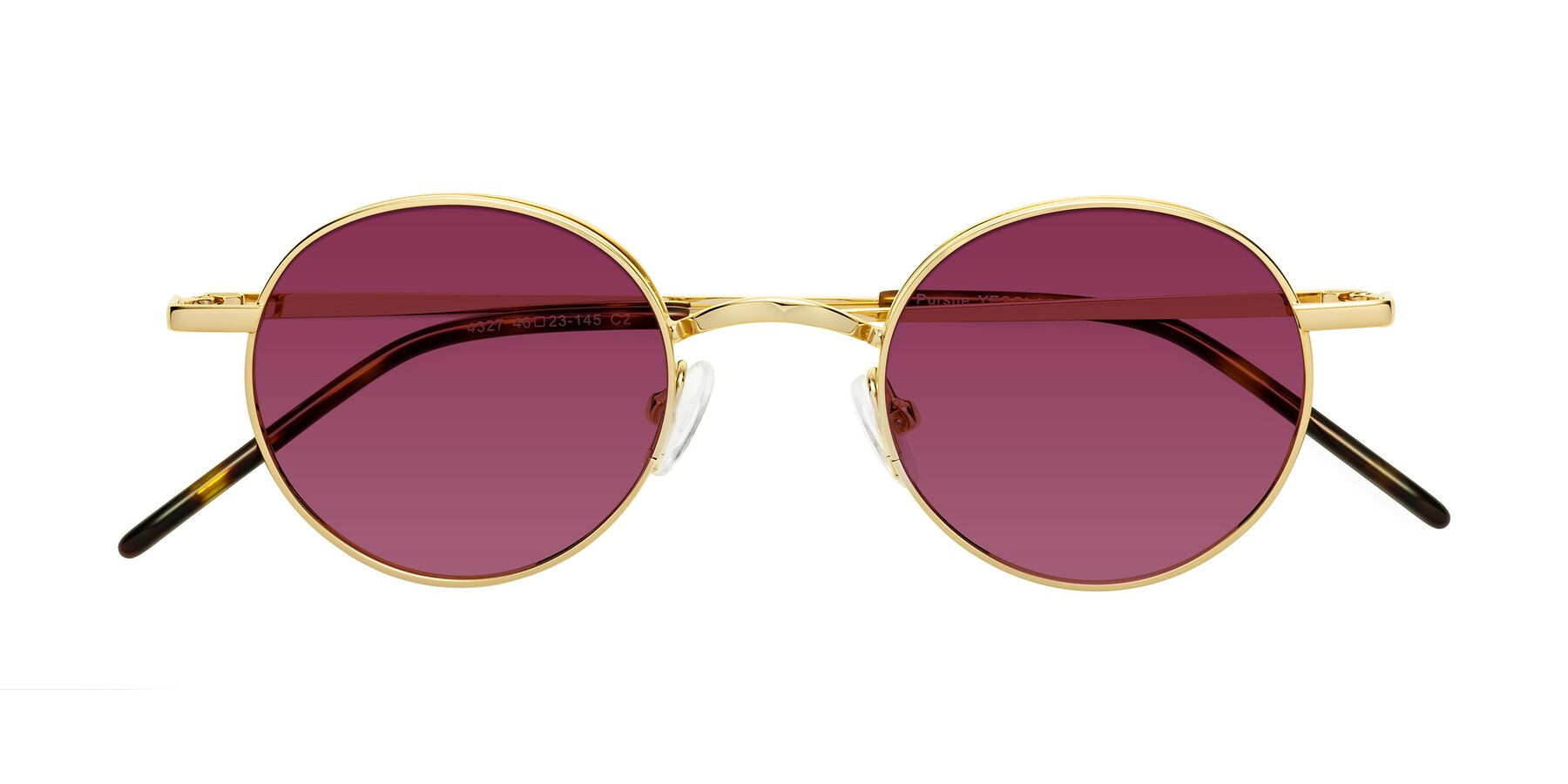 Folded Front of Pursue in Gold with Wine Tinted Lenses