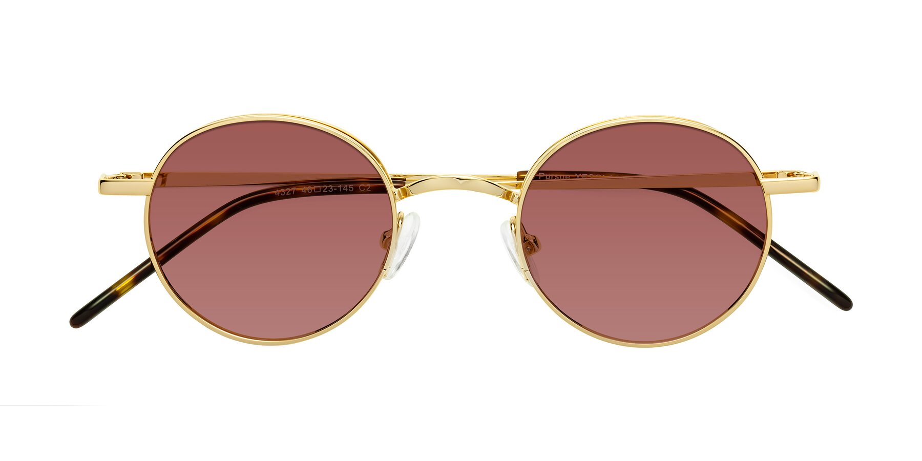 Folded Front of Pursue in Gold with Garnet Tinted Lenses