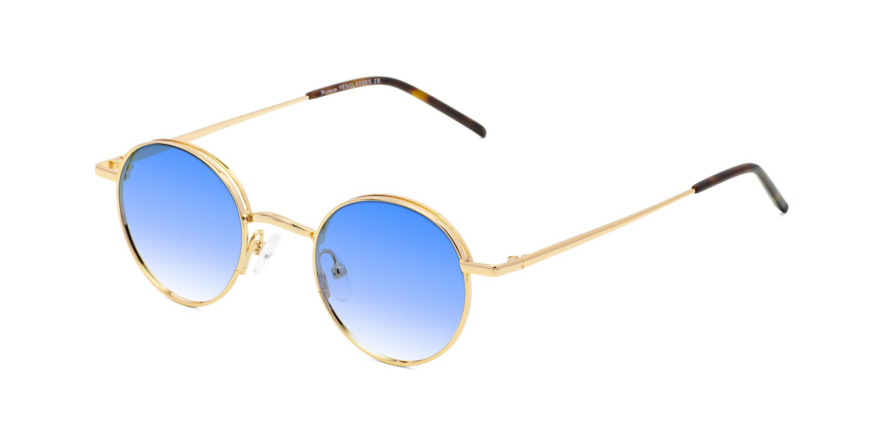 Angle of Pursue in Gold with Blue Gradient Lenses