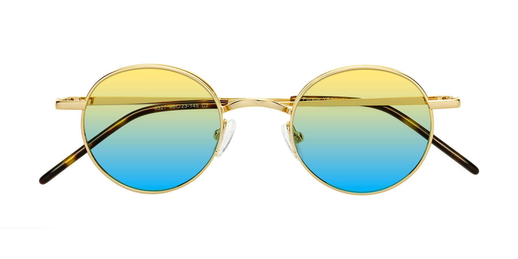 Folded Front of Pursue in Gold with Yellow / Blue Gradient Lenses