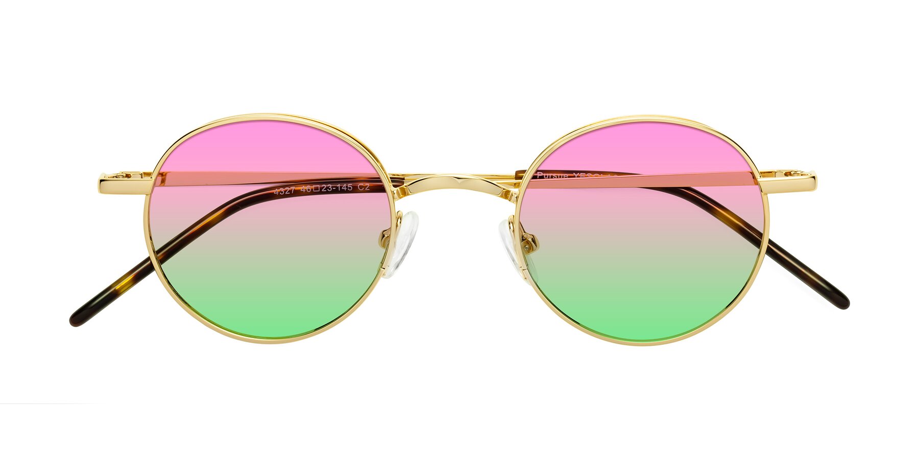 Folded Front of Pursue in Gold with Pink / Green Gradient Lenses