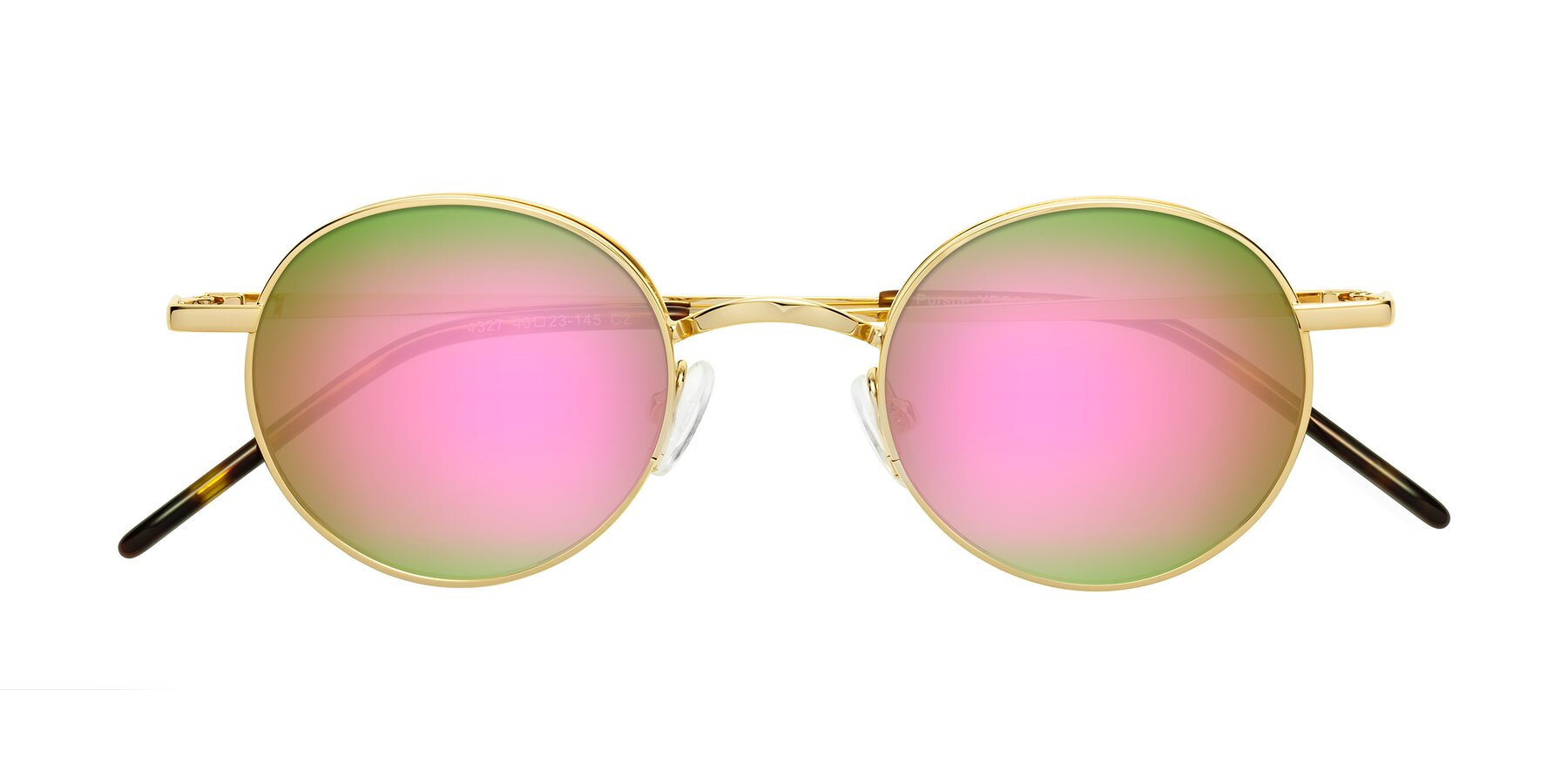 Folded Front of Pursue in Gold with Pink Mirrored Lenses