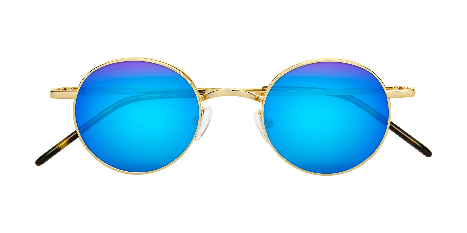 Folded Front of Pursue in Gold with Blue Mirrored Lenses