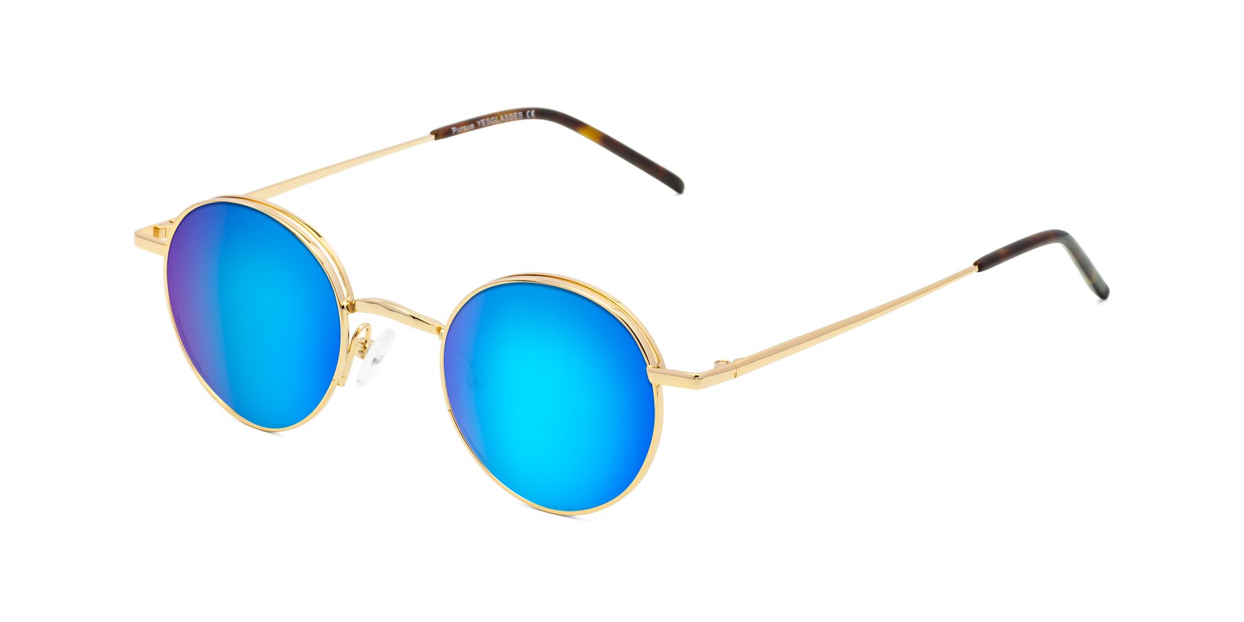 Angle of Pursue in Gold with Blue Mirrored Lenses
