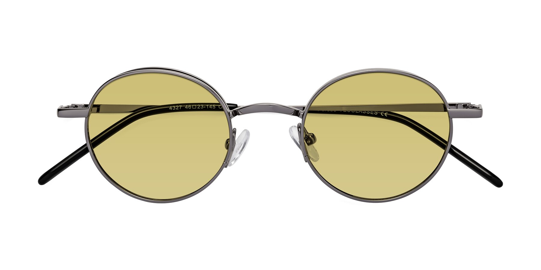 Gunmetal Retro-Vintage Metal Round Tinted Sunglasses with Medium Champagne Sunwear Lenses