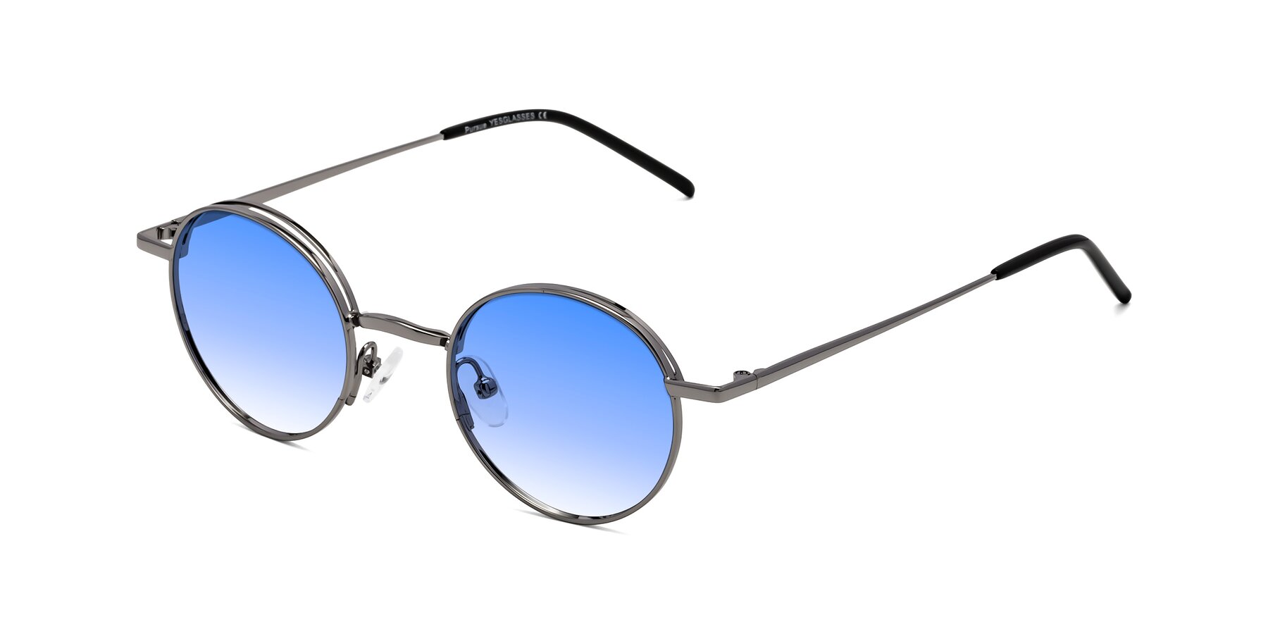 Gunmetal Retro Vintage Metal Round Gradient Sunglasses with Blue Sunwear Lenses Pursue