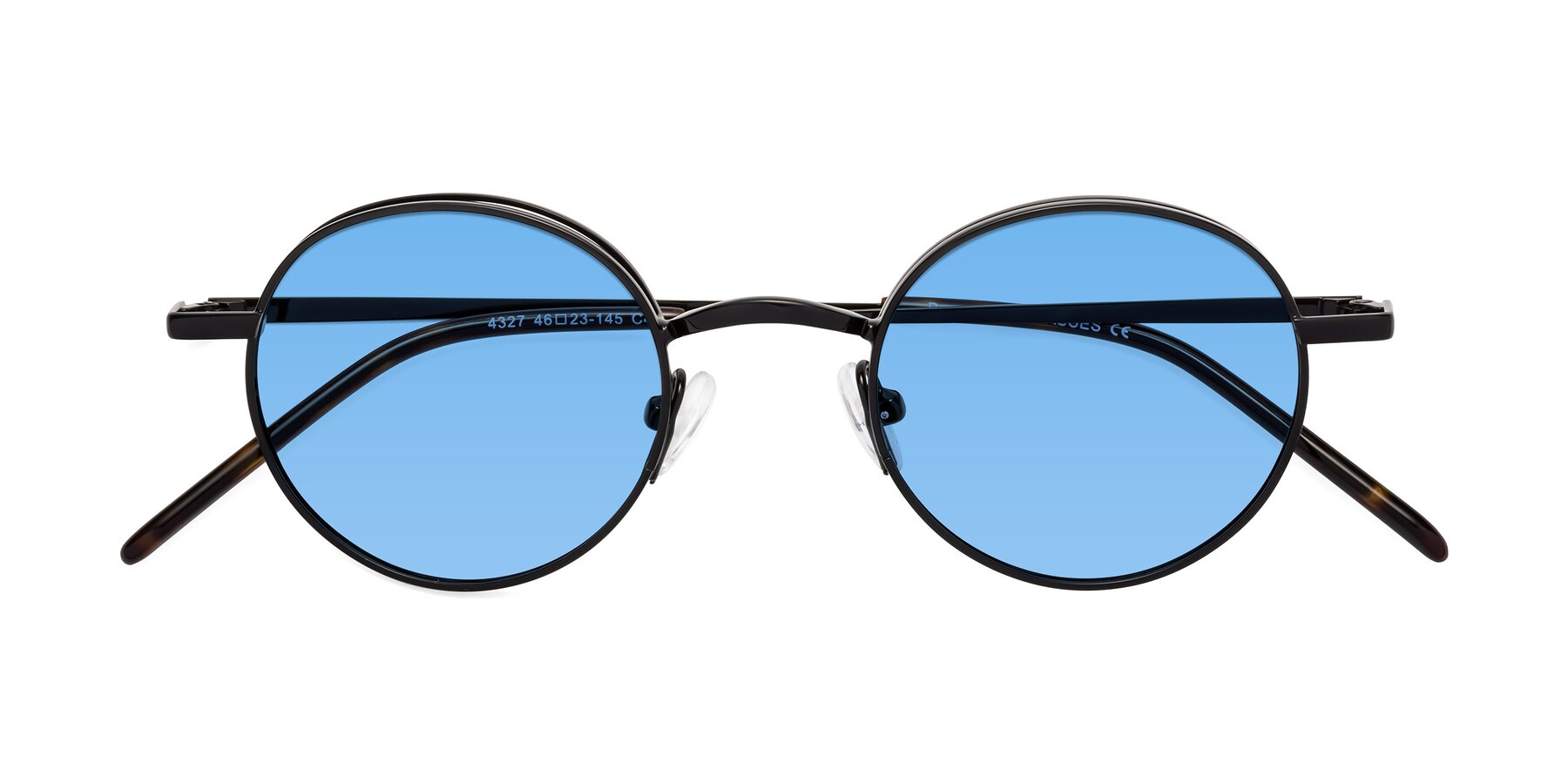 Folded Front of Pursue in Black with Medium Blue Tinted Lenses