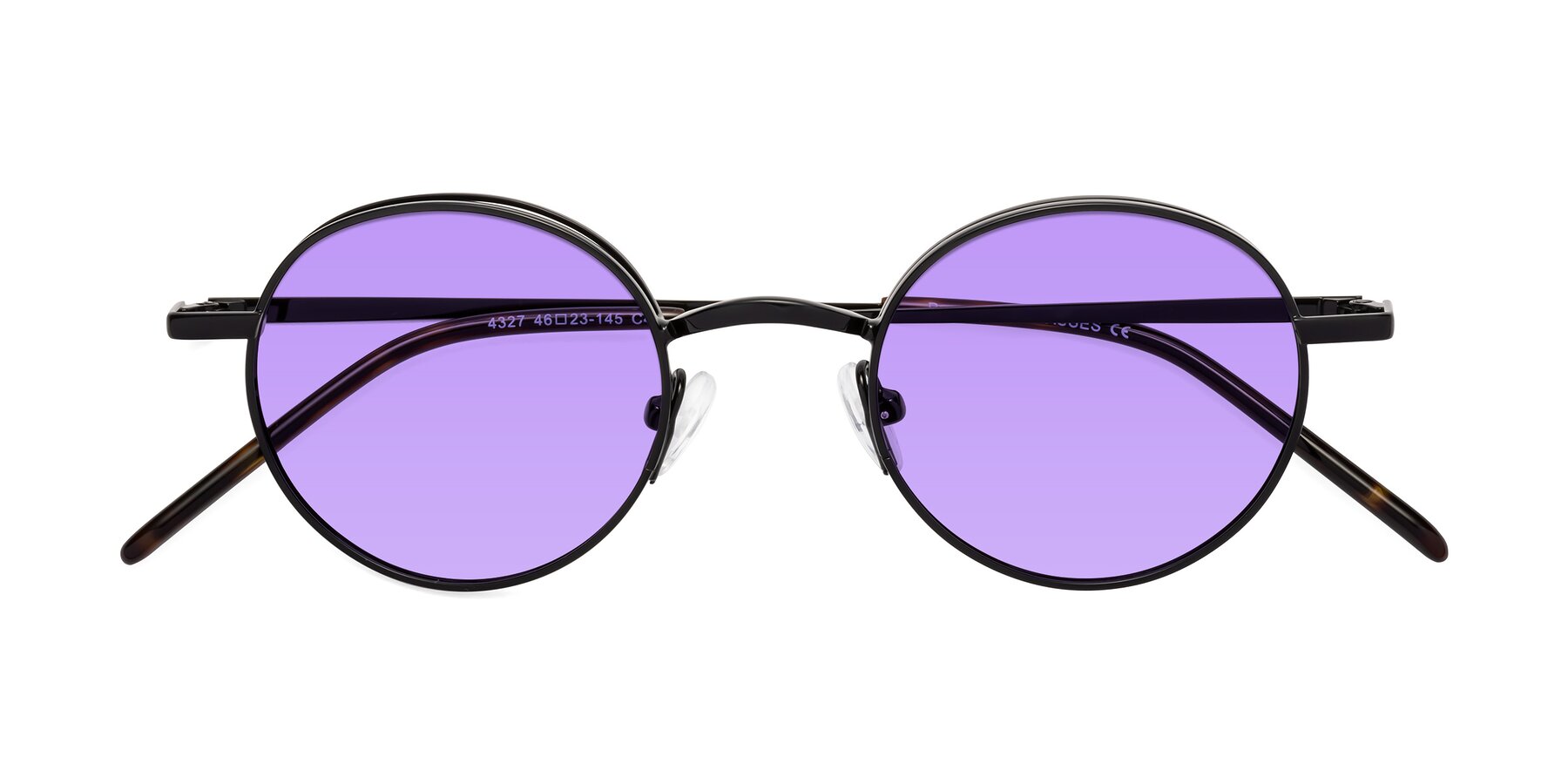 Folded Front of Pursue in Black with Medium Purple Tinted Lenses