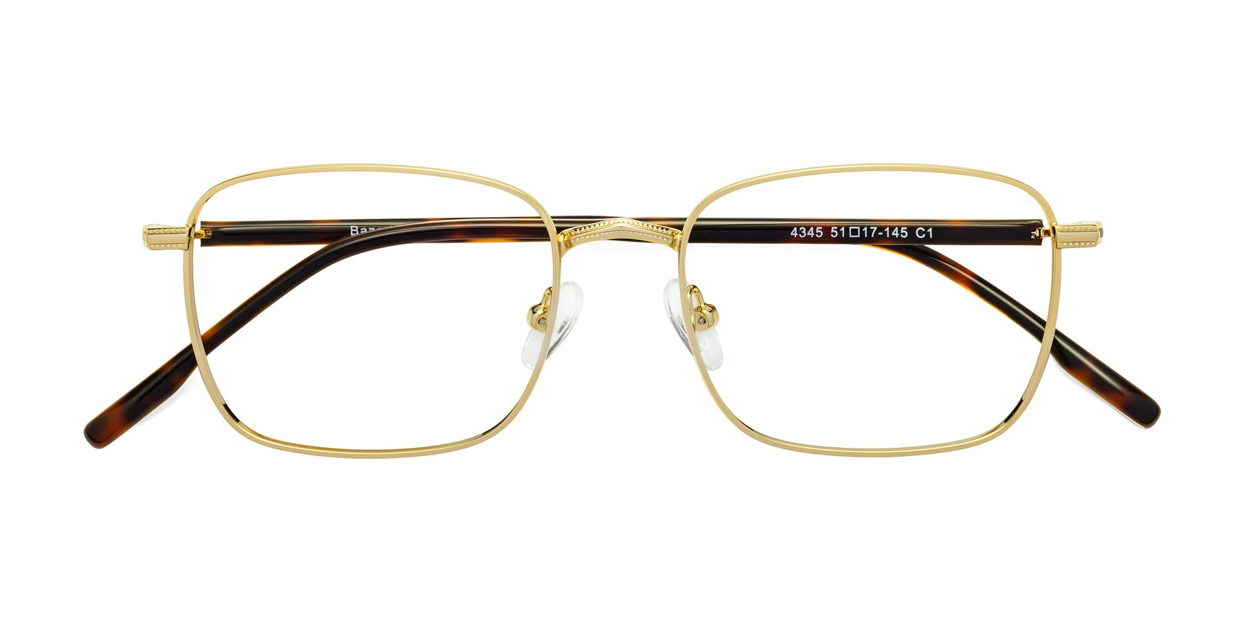 Folded Front of Baza in Gold with Clear Blue Light Blocking Lenses
