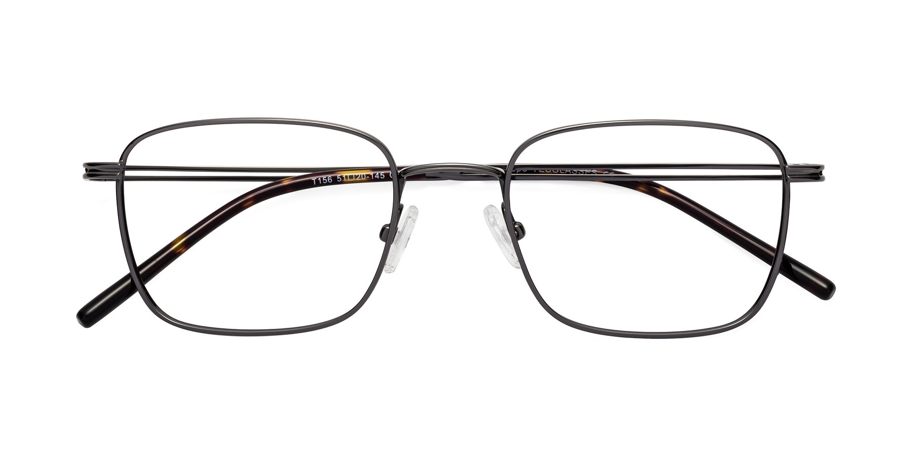 Folded Front of Lupe in Gunmetal with Clear Reading Eyeglass Lenses
