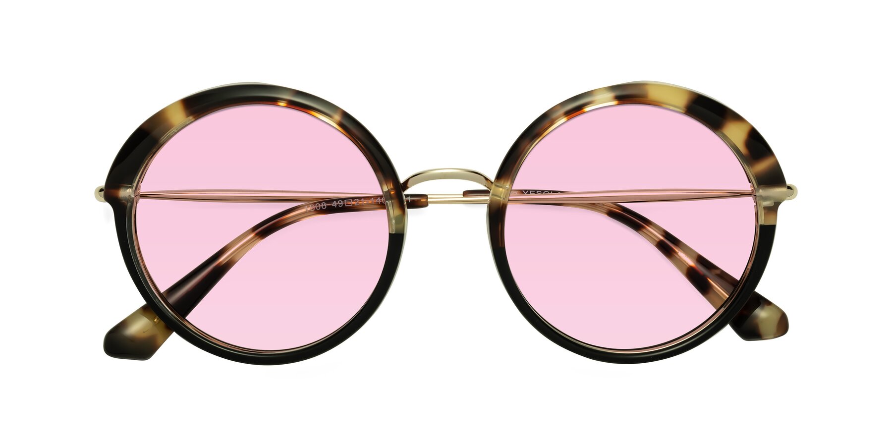 Folded Front of Mojo in Ivory Tortoise-Black with Light Pink Tinted Lenses