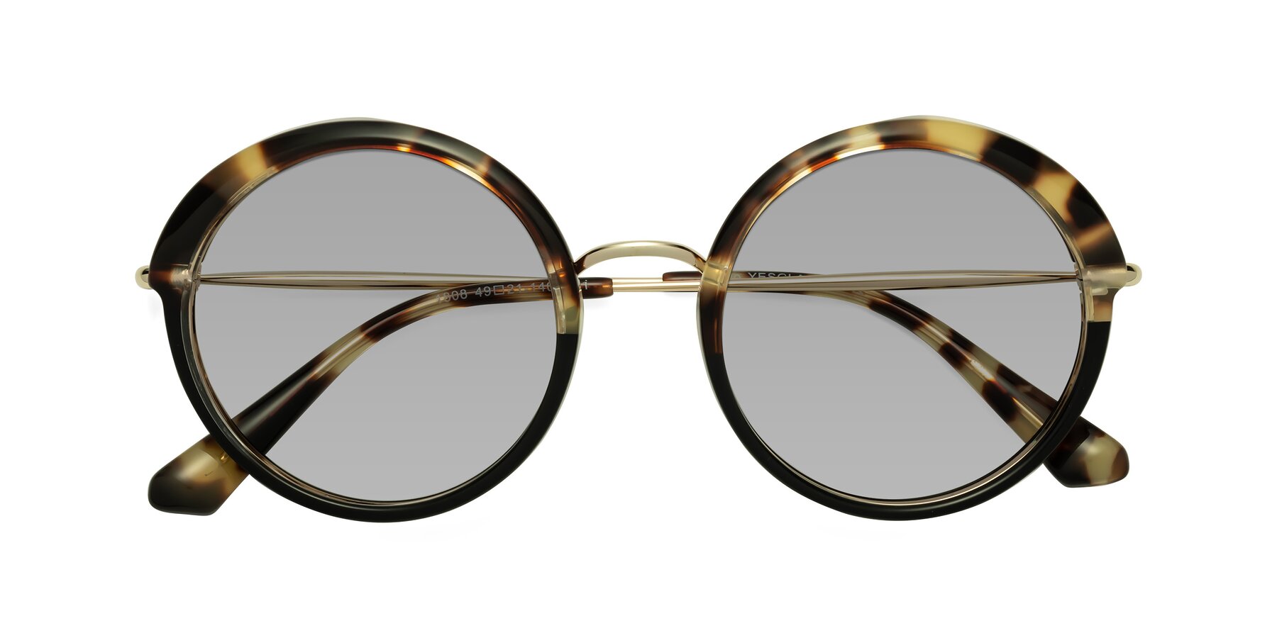 Folded Front of Mojo in Ivory Tortoise-Black with Light Gray Tinted Lenses