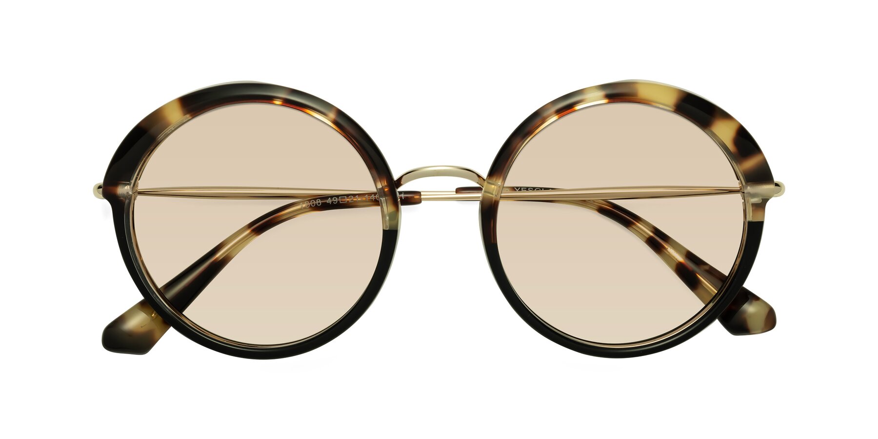 Folded Front of Mojo in Ivory Tortoise-Black with Light Brown Tinted Lenses