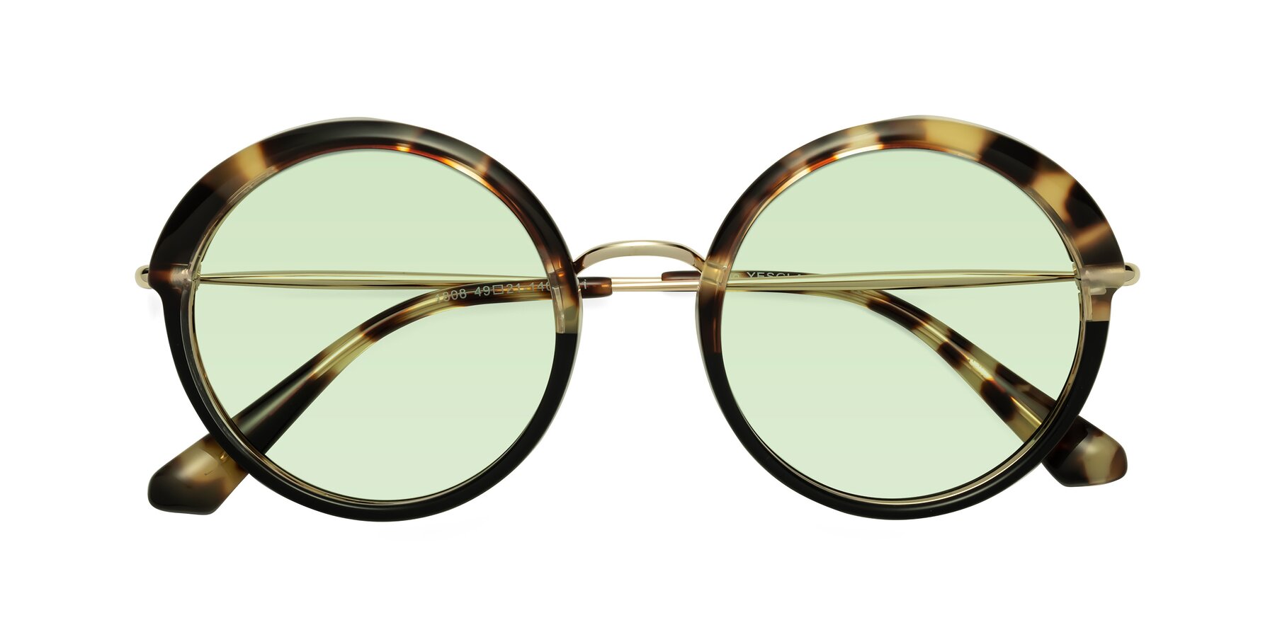 Folded Front of Mojo in Ivory Tortoise-Black with Light Green Tinted Lenses