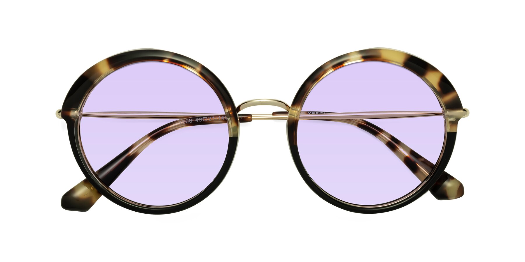 Folded Front of Mojo in Ivory Tortoise-Black with Light Purple Tinted Lenses