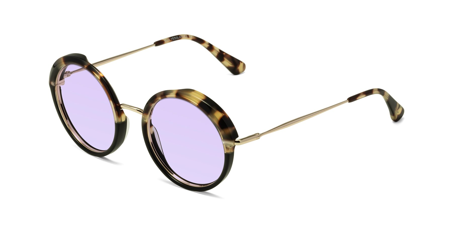 Angle of Mojo in Ivory Tortoise-Black with Light Purple Tinted Lenses