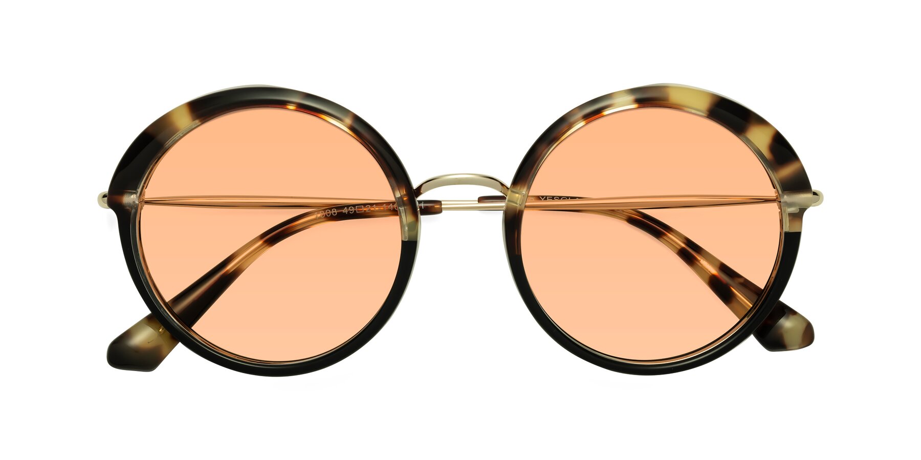 Folded Front of Mojo in Ivory Tortoise-Black with Light Orange Tinted Lenses